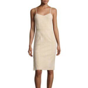Alice and Olivia Rochelle Champagne Suede Fitted Midi Dress